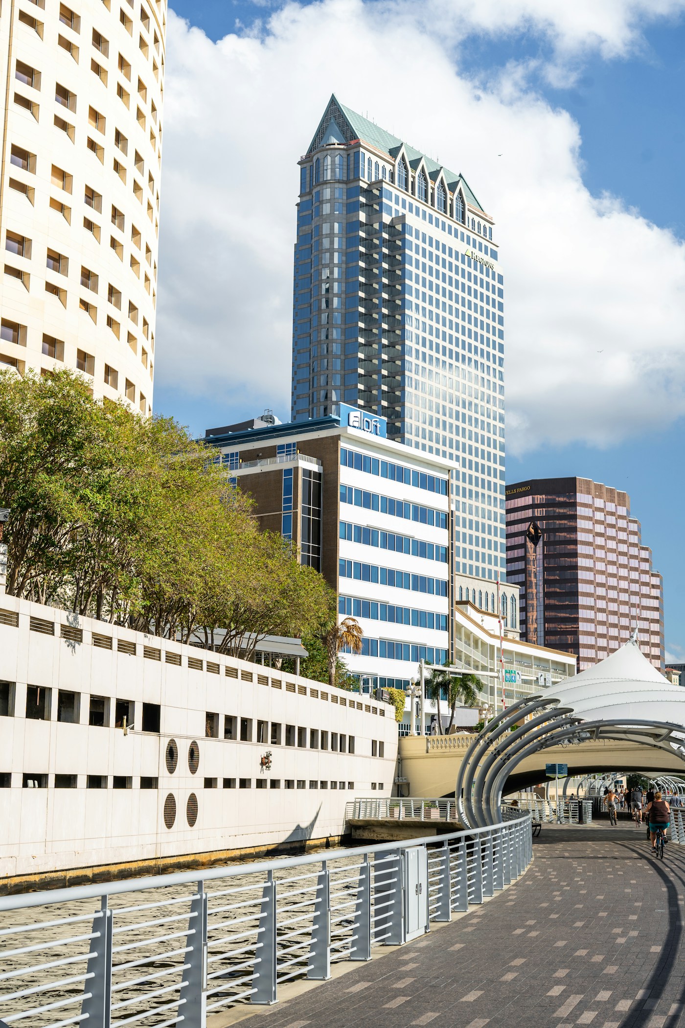 Tampa Riverwalk and downtown waterfront architecture